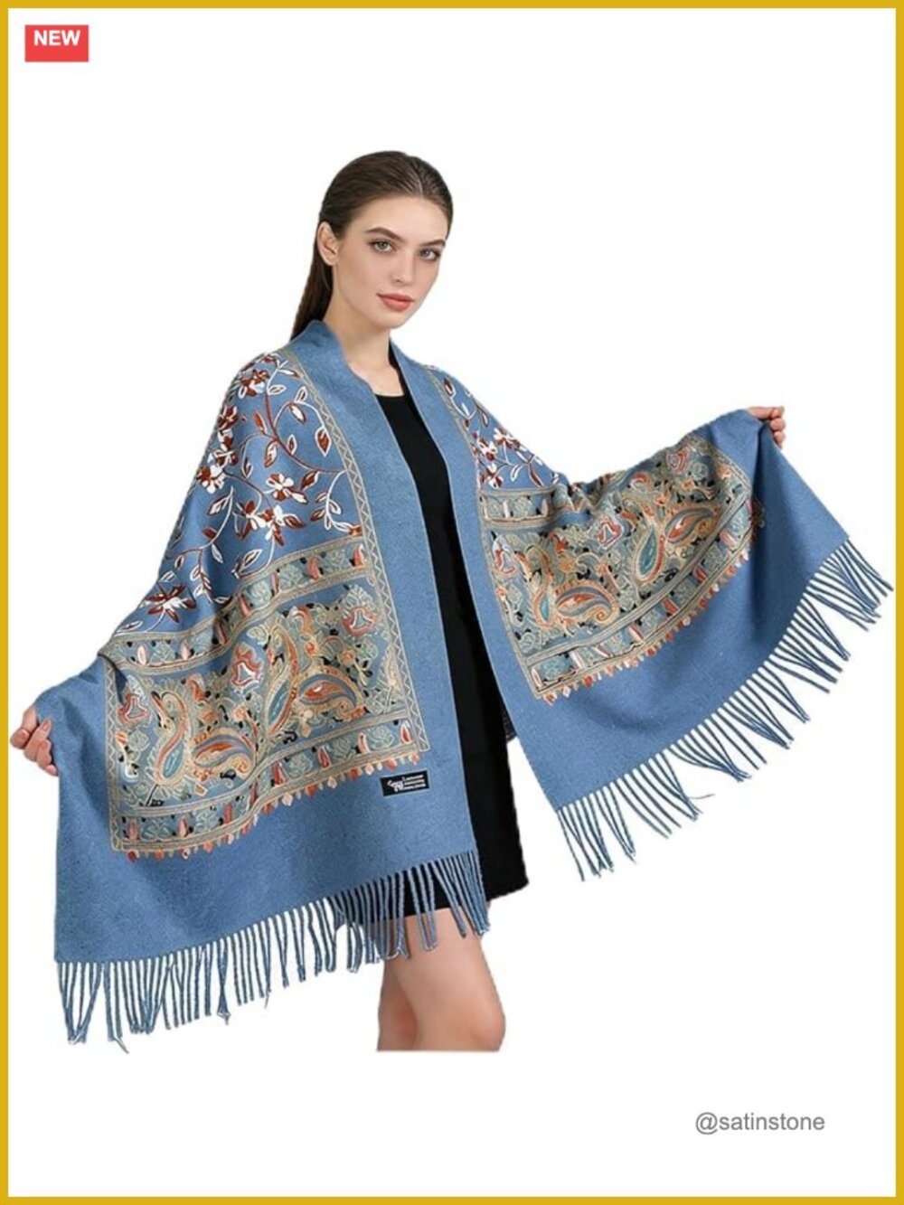 Oversized Cashmere Feel Winter Scarf Embroidered Pashmina 78x27